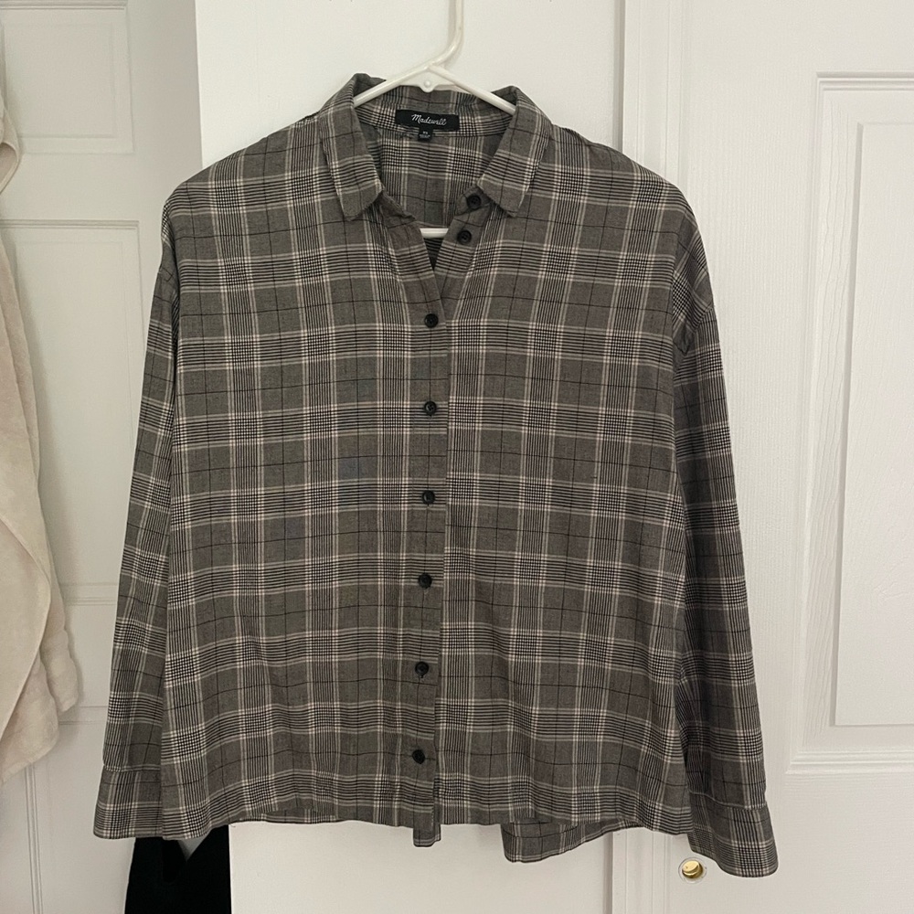 Madewell Gray Plaid Button Down